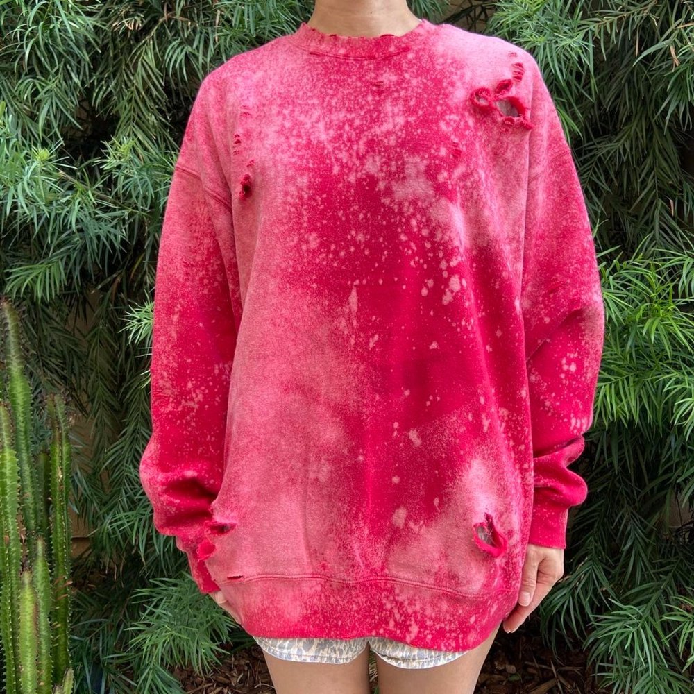 Destroyed Bleached Red Crewneck Sweatshirt